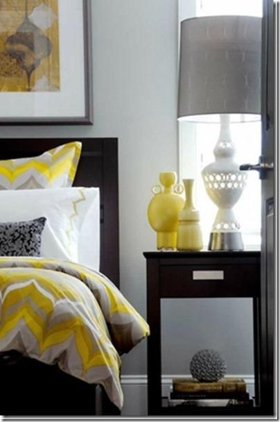 Grey and yellow bedroom