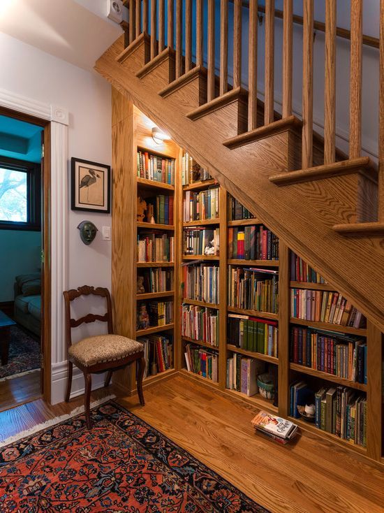 Library under stairs