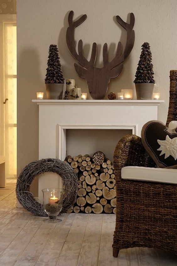 false fireplace with logs